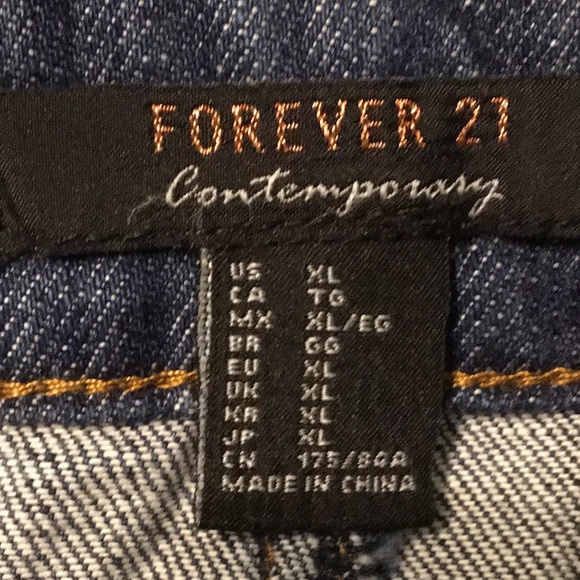 F21 Denim Jean A line Mini Skirt Zip Front O Ring XL 12 - Picture 5 of 11